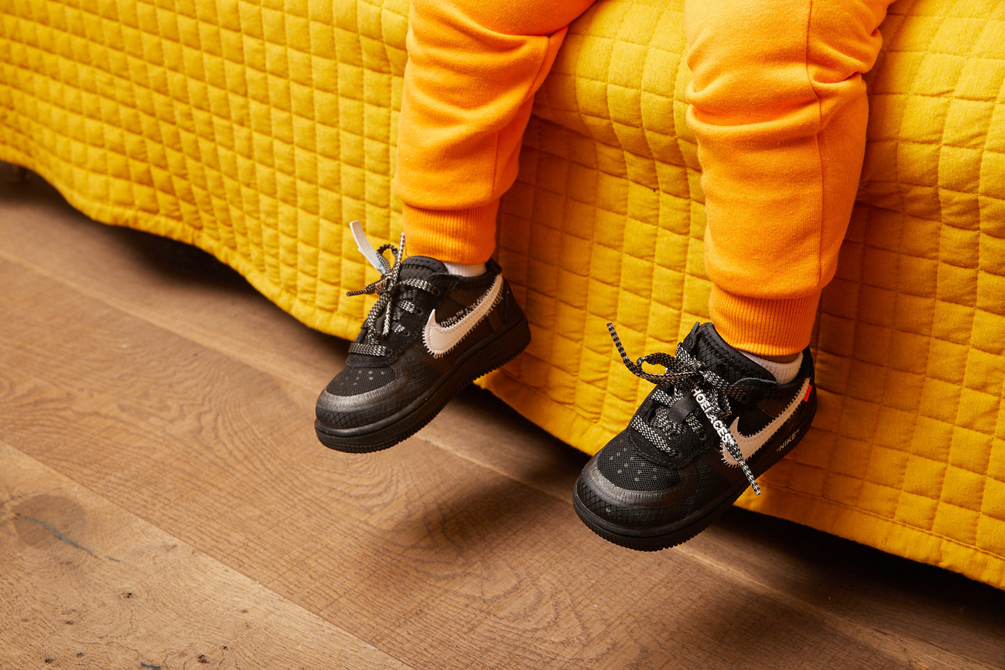 Nike Air Force 1 Low x Off-White Kids 'Black White' ON FOOT